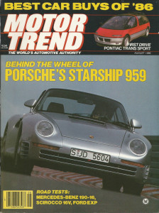 MOTOR TREND 1986 AUG - SCIROOCO V16, 959, PANTHER